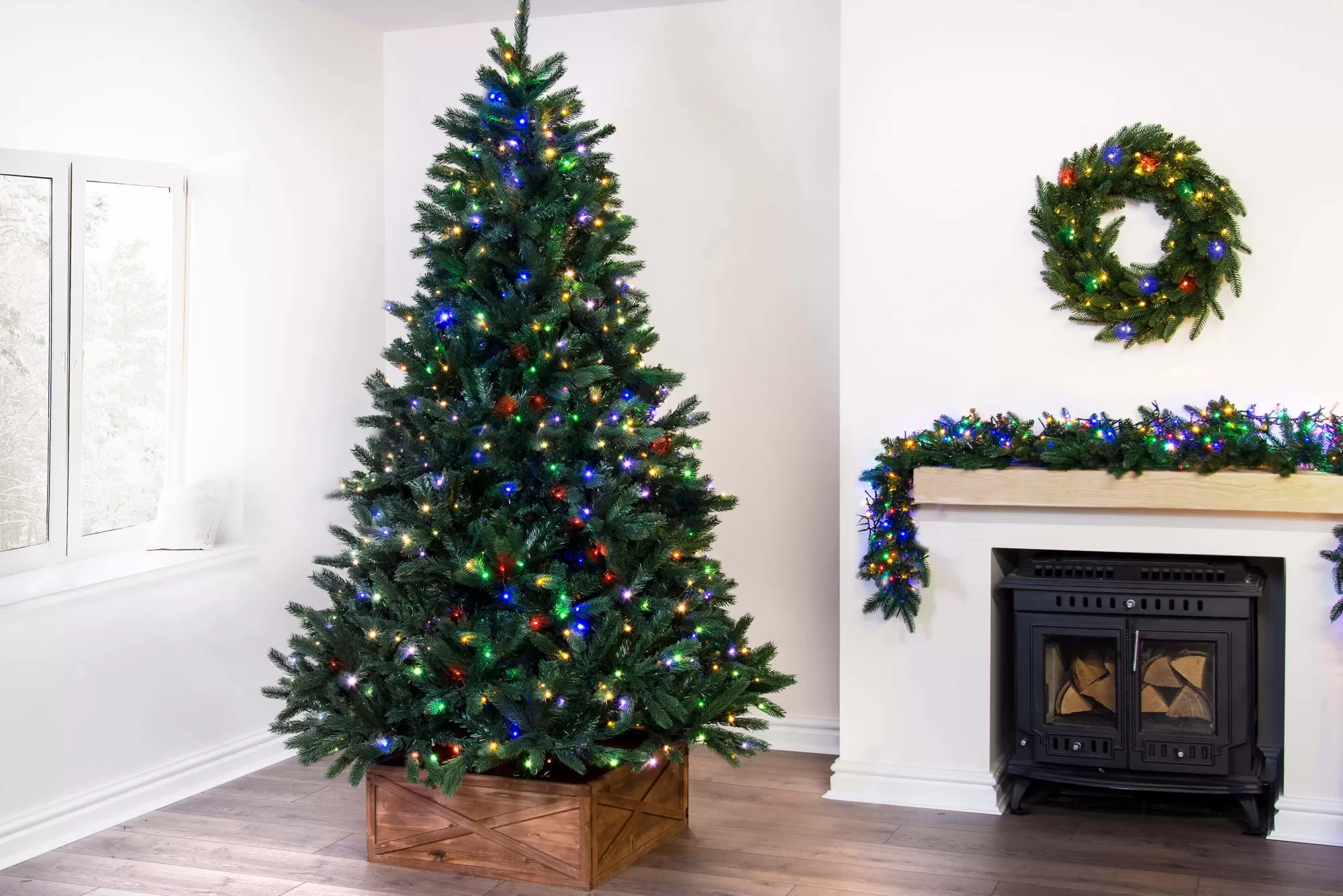 Clearance Christmas Tree World The 9Ft Ultra Devonshire Fir Pre-Lit With Warm White/Multicoloured Colour Change Leds