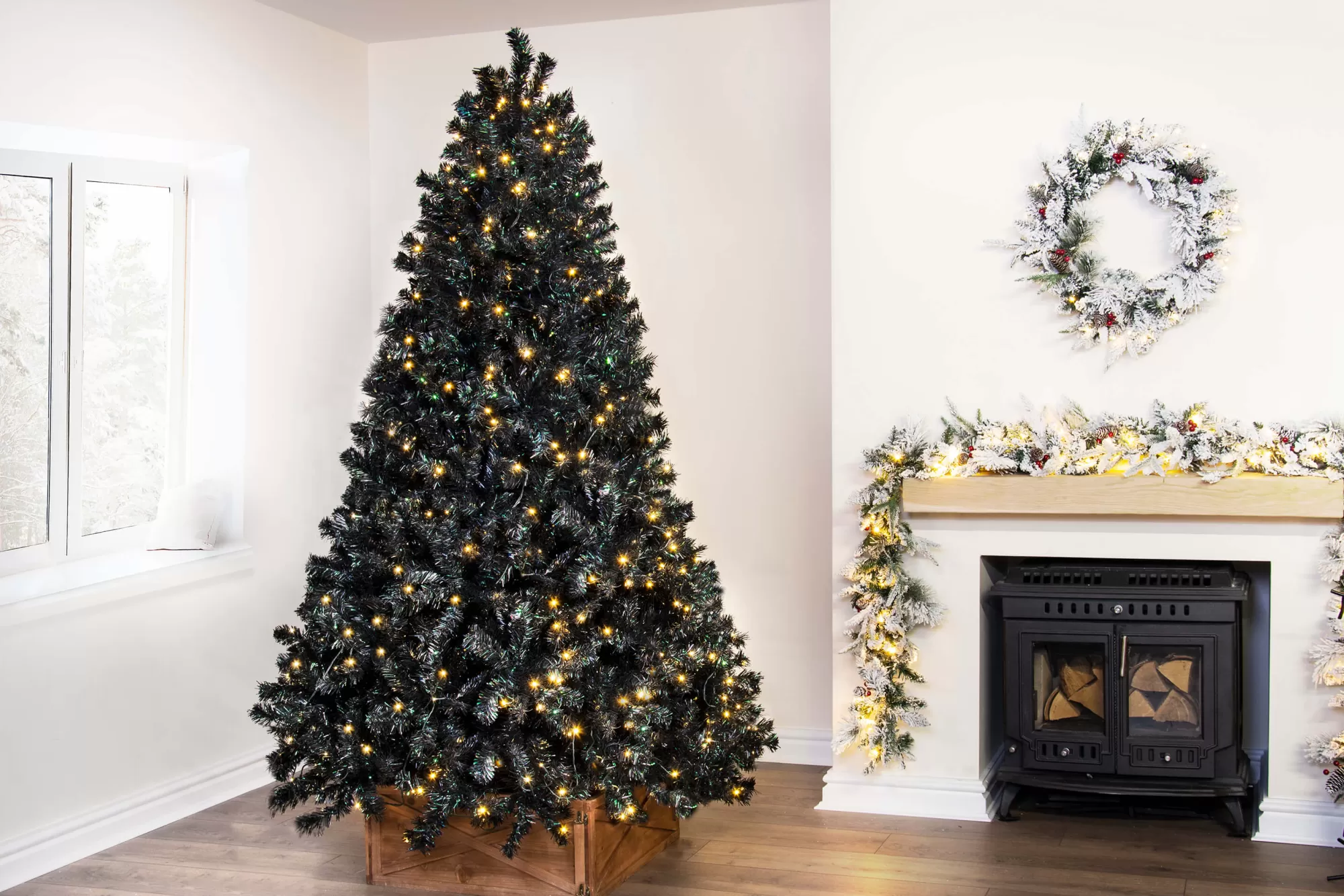 Outlet Christmas Tree World The Pre-Lit Black Iridescence Pine Tree With Warm White Lights (6Ft To 7Ft)