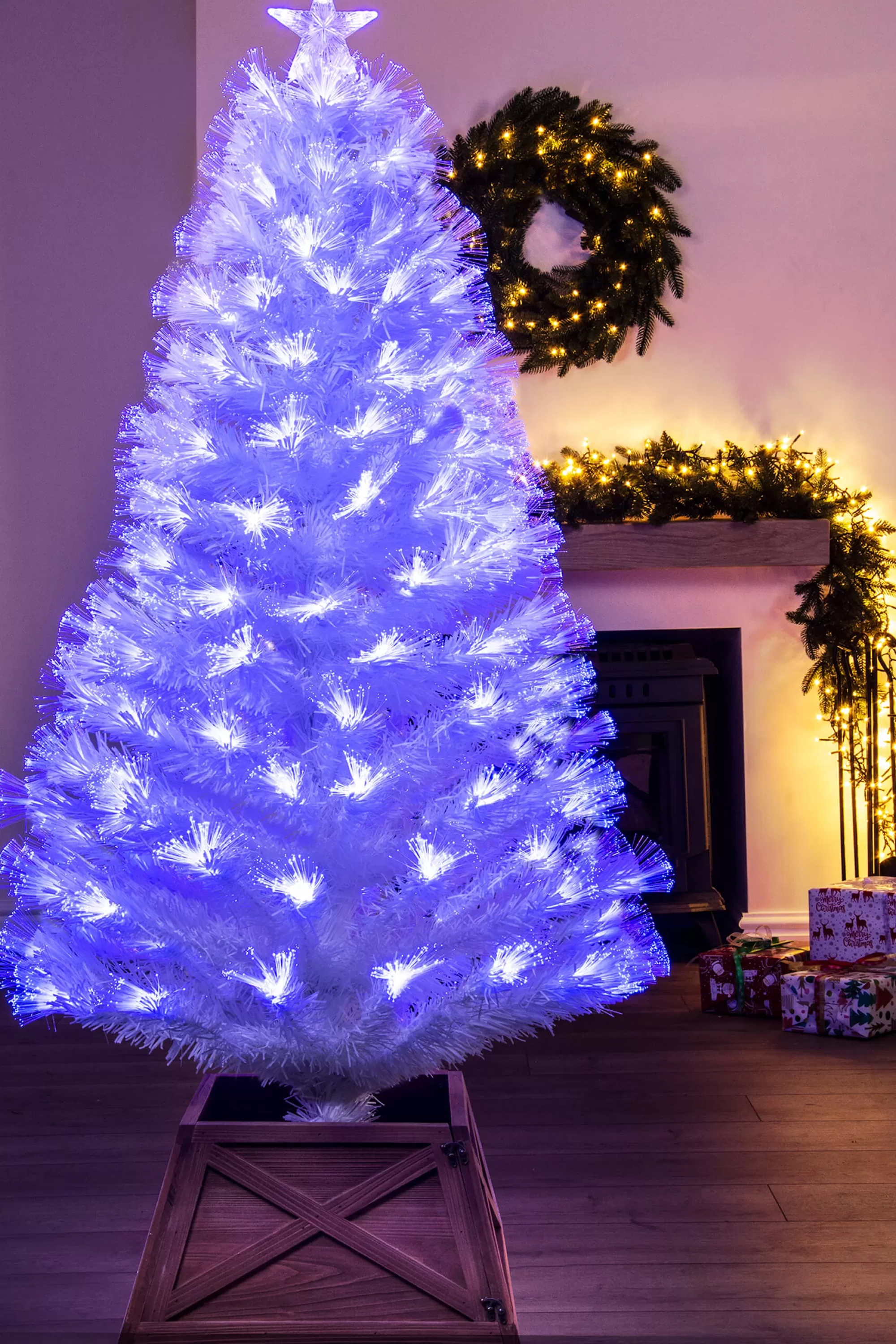 Store Christmas Tree World The White Blue Ripple Effect Fibre Optic Tree (4Ft To 7Ft)